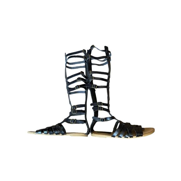 15.5" Tall Gladiator Black Sandals buckle & zipper closing by Just Fab size 7.5 - Picture 14 of 16